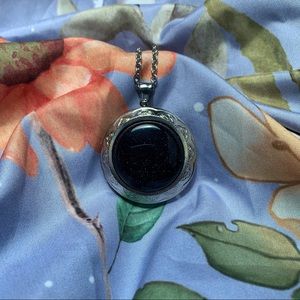 Blue goldstone crystal locket necklace